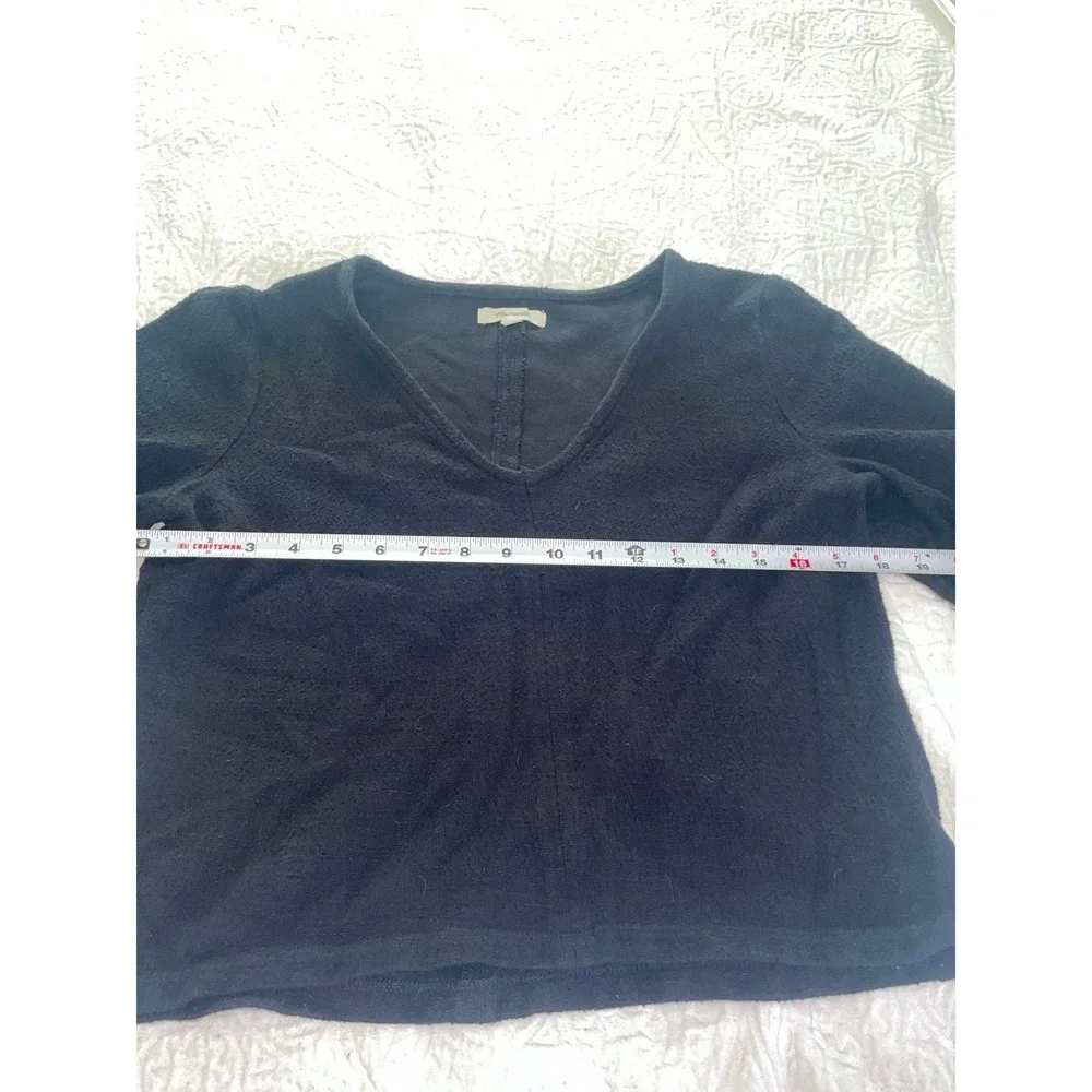 Madewell Black Textured Cotton V-Neck Puff Sleeve Top Womens‎ Medium G2042